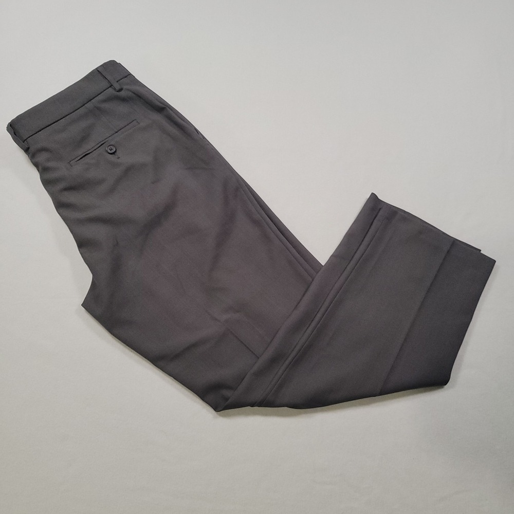 Haggar Men Dress Pants 36x29 Gray Slim Flat Front‎ Stretch
